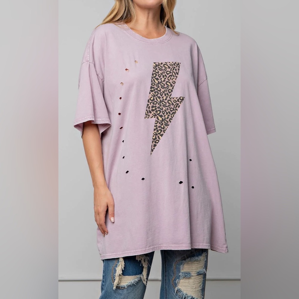 Easel Lavender Leopard Lightning Bolt Tunic - Large
